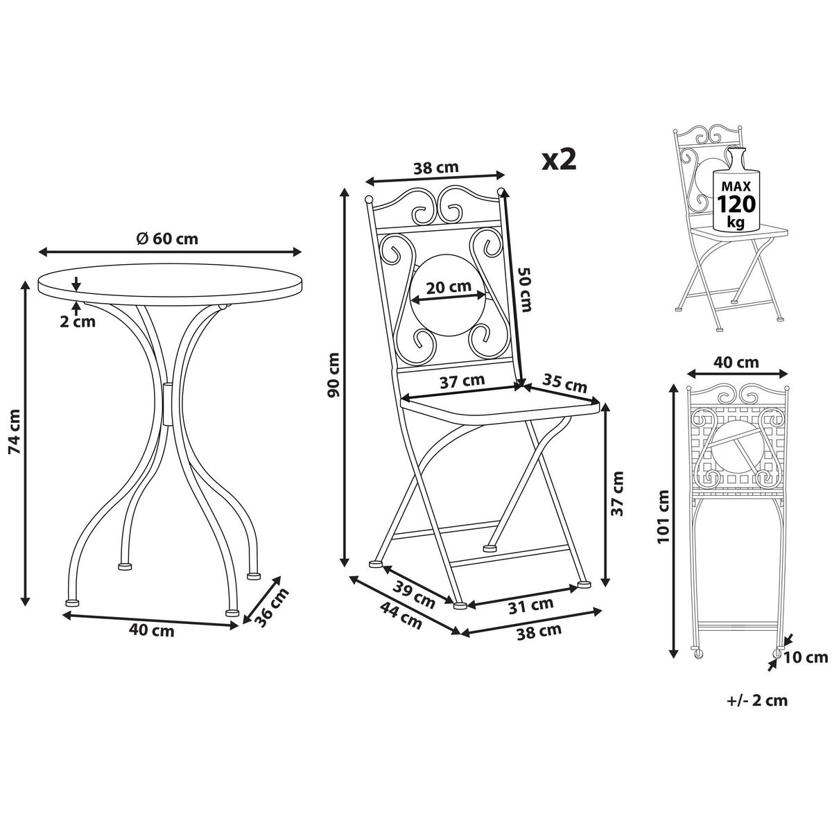 BISTRO-SET 2er Schwarz Carpino - Goldfarben/Schwarz, Metall - Beliani