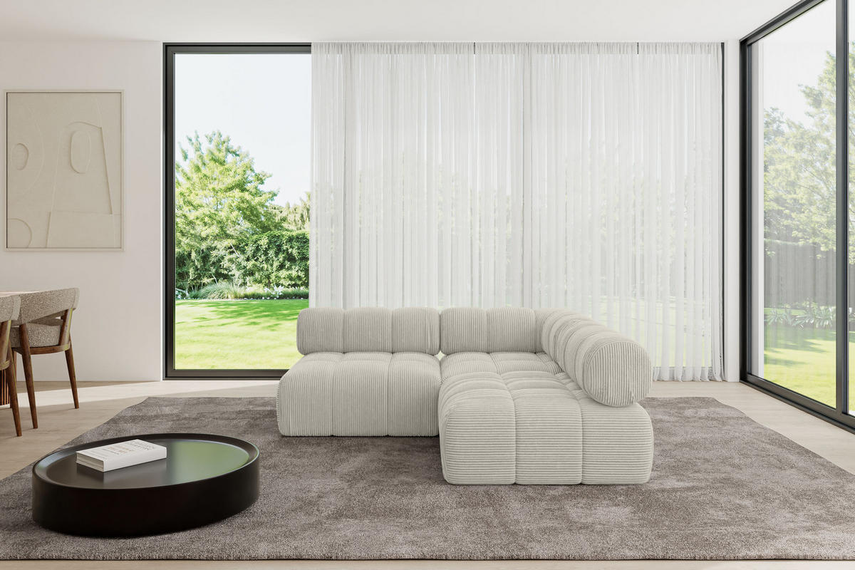 ECKSOFA modulares Sofa Samaro-L1 - 190x190x70 cm Creme Cord - Hellgrau/Creme, Holzwerkstoff/Textil (190/190cm) - ALTDECOR