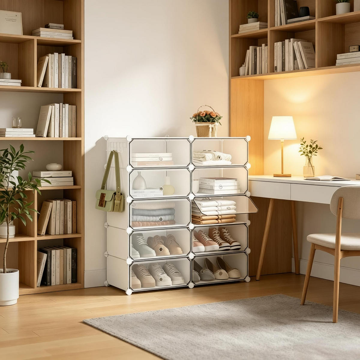 SCHUHREGAL DE-38056 Modulares Stecksystem mit 10 Fächern Weiß - Weiß, Kunststoff (40/170/30cm) - ComfortXL