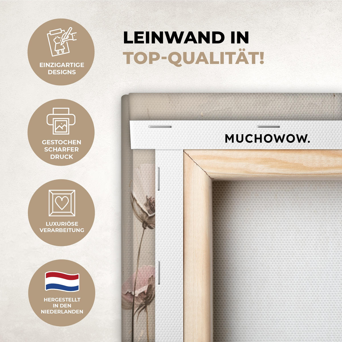 LEINWANDBILD 3er Set Blumen - Beige - Modern - Rosa 120x60 cm - Ecru, Textil (120/60cm) - MuchoWow