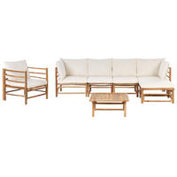 LOUNGE SET 6-Sitzer Bambusholz hellbraun 4-teilig Auflagen cremeweiß Cerreto - Creme, Holz - Beliani
