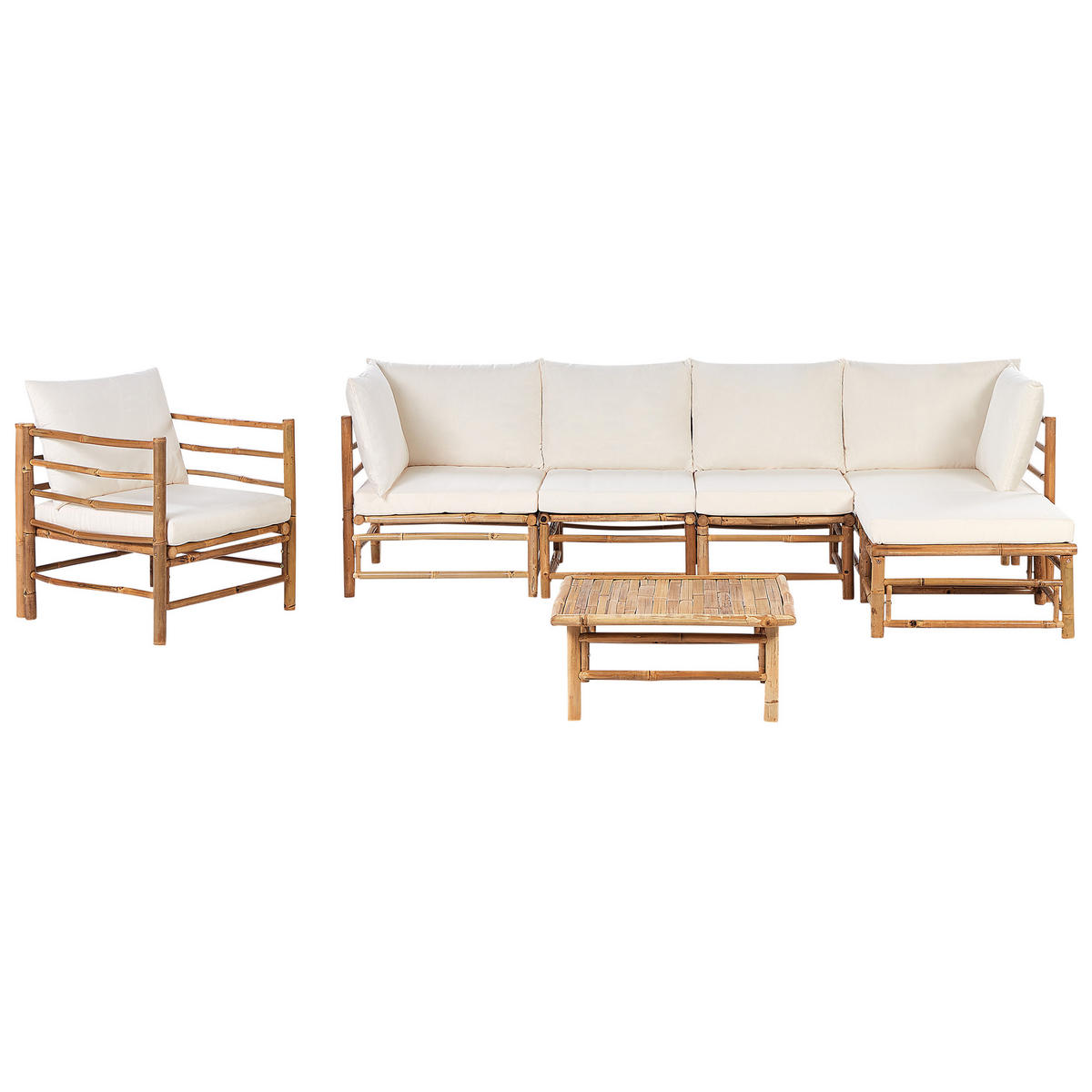 LOUNGE SET 6-Sitzer Bambusholz hellbraun 4-teilig Auflagen cremeweiß Cerreto - Creme, Holz - Beliani