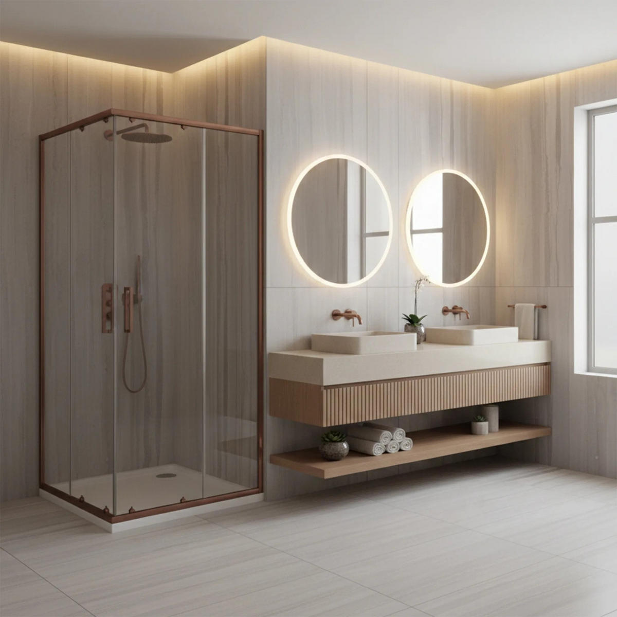 DUSCHKABINE Rea City 90x90 Brush Copper mit Duschwanne Savoy - Kupferfarben, Glas (90/90/190cm) - REA