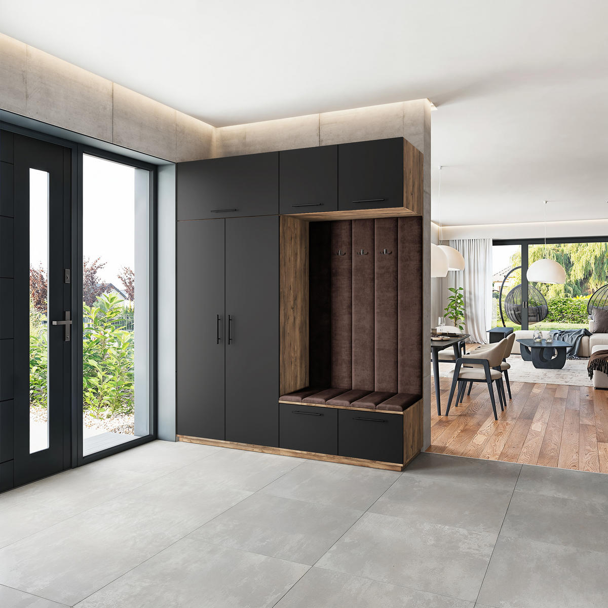 GARDEROBENSCHRANK REMA 200/240/60 cm Modern Garderobe-Set Eiche Lefkas - Eichefarben/Schwarz, Holzwerkstoff (200/240/60cm) - MASSENO