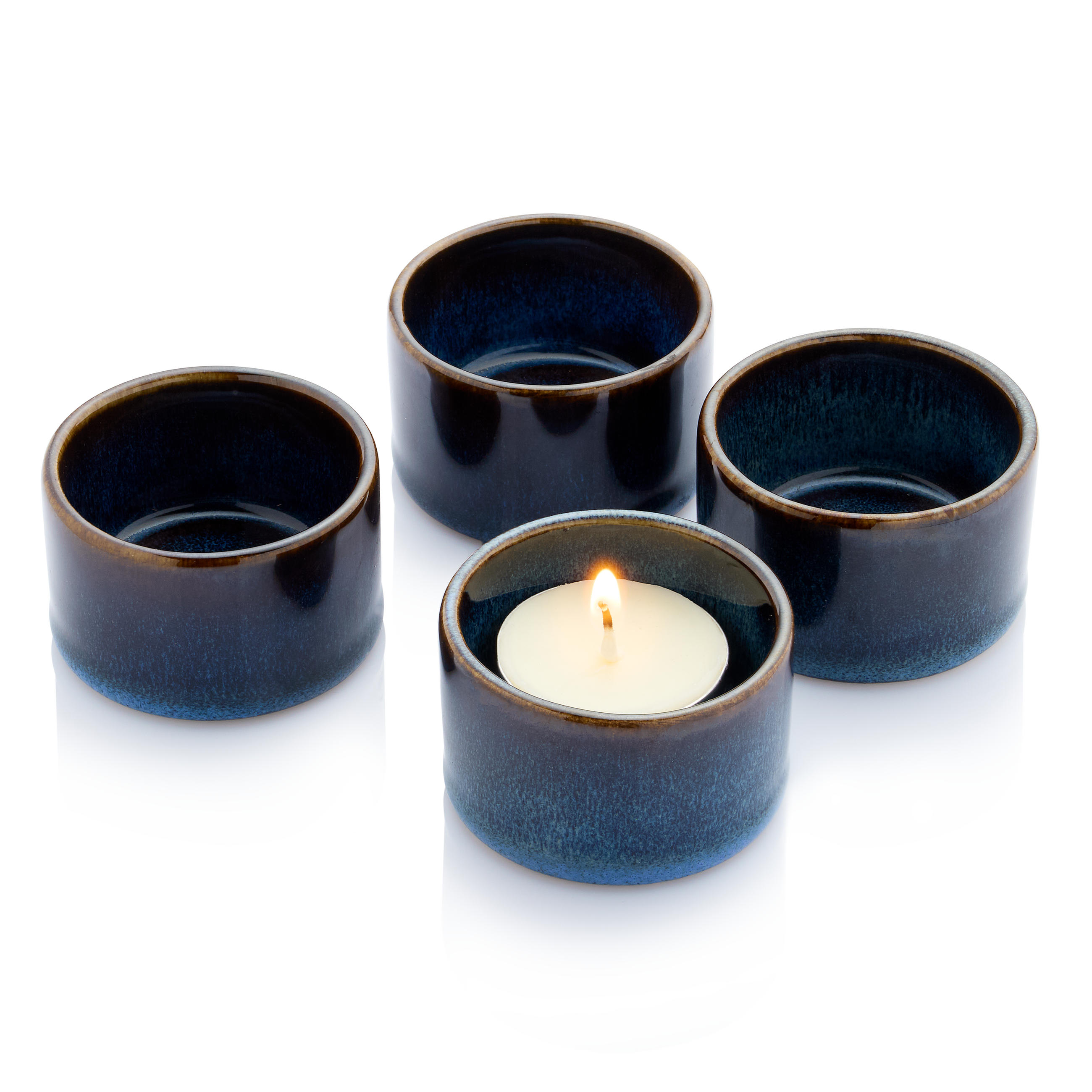 TEELICHTHALTER SET TOKIO - 8 teilig inkl. Kerzen - Dunkelblau, Stein (3.2cm) - Sänger