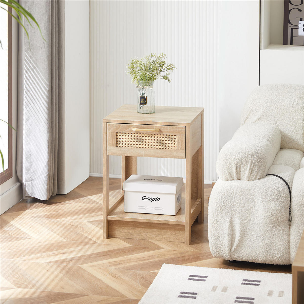 NACHTTISCH Rattan 40/55/40 cm mit Schublade Naturholzfarbe - Naturfarben, Holz (40/55/40cm) - Kaket