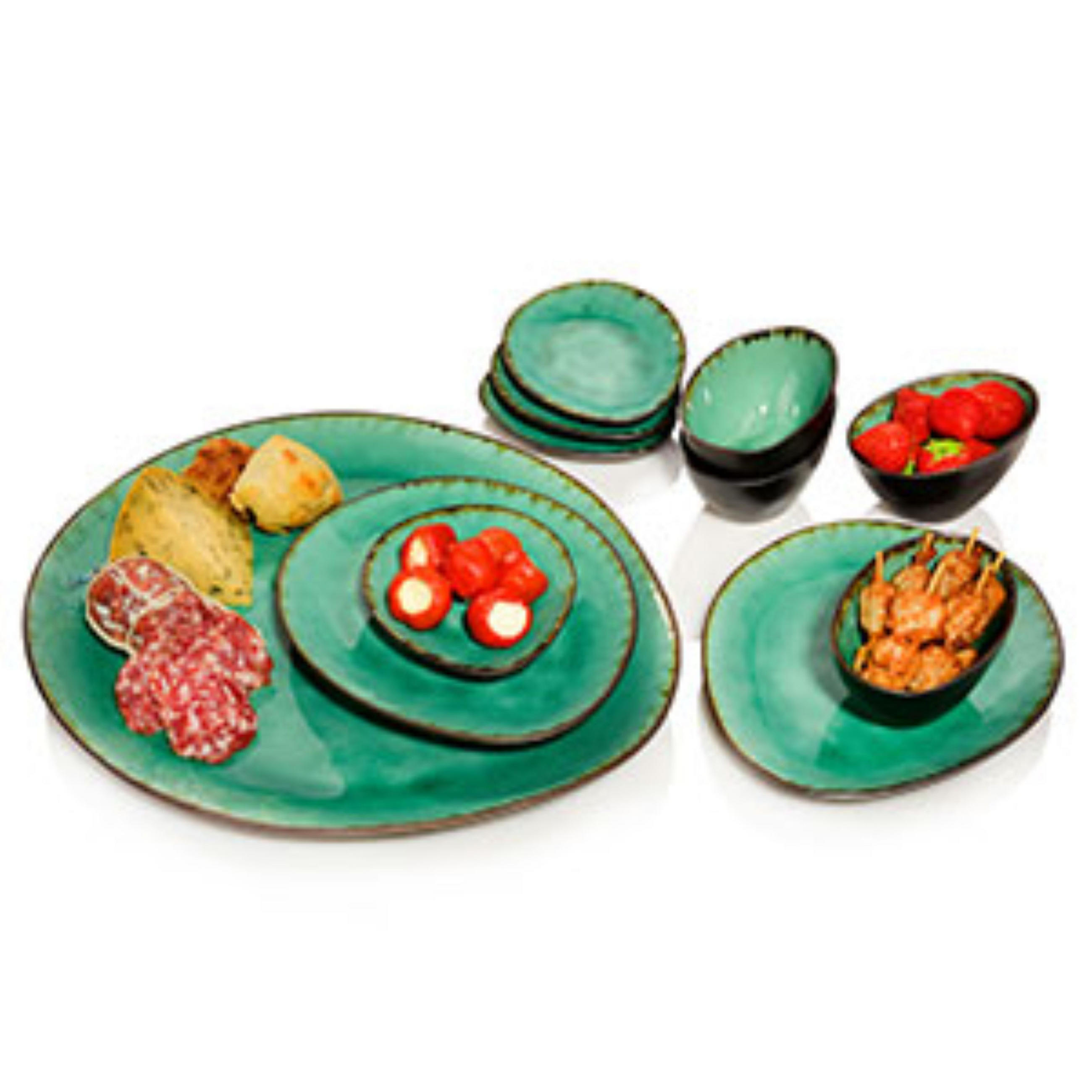 SERVIERPLATTEN SET PALM BEACH - 11 teilig aus Steingut - Grün, Keramik (16.5/32/38cm) - Sänger