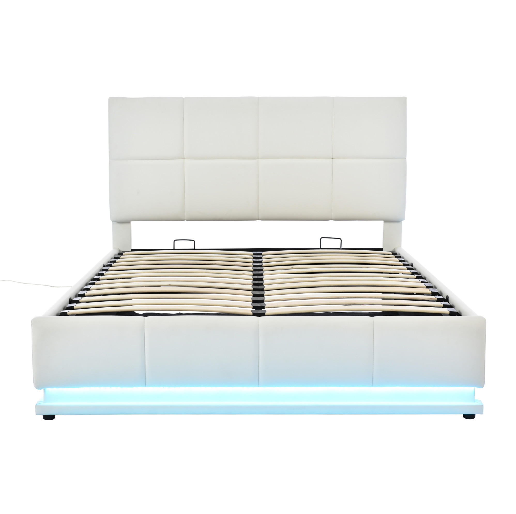 POLSTERBETT 140/200 cm Weiß mit LED-Beleuchtung und hydraulischem Bettkasten - Weiß, Textil (140/200cm) - OKWISH