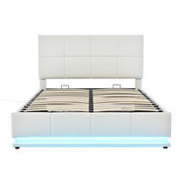 POLSTERBETT 140/200 cm Weiß mit LED-Beleuchtung und hydraulischem Bettkasten - Weiß, Textil (140/200cm) - OKWISH