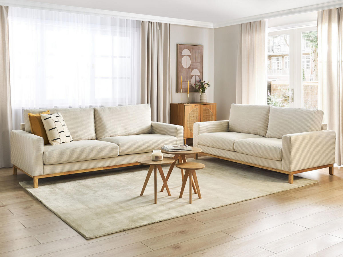 5-SITZER-SOFA SET Cord hellbeige/hellbraun Siggard - Hellbraun/Beige, Textil (92/92/217cm) - Beliani