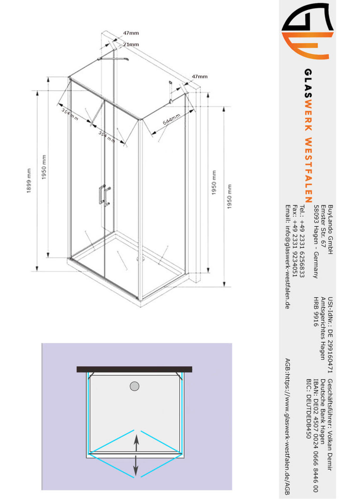 DUSCHKABINE Nora 75x90x75 cm H:195 cm U-Form - Silberfarben, Glas (75/90/195cm) -  Glaswerk Westfalen