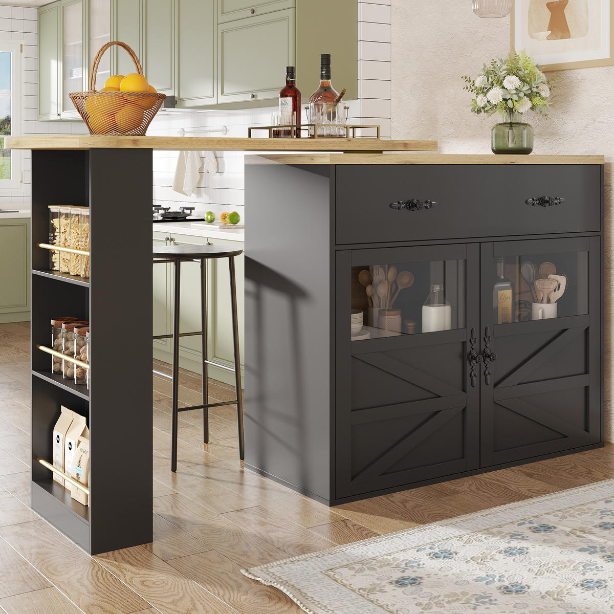 BARTISCH ausziehbarer mit Stauraum Schwarz - Schwarz, Holzwerkstoff (39/104/204cm) - Urban Meuble