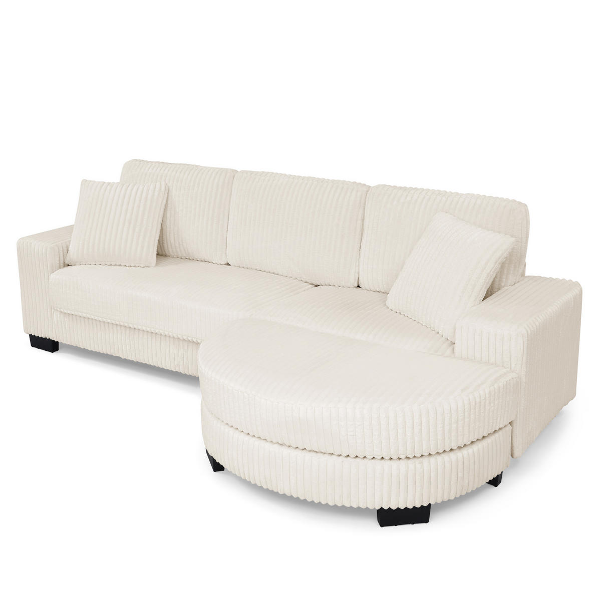 ECKSOFA 256,5/133,5/89 cm beige aus Schaumstoff mit Wechselhocker - Beige, Kunststoff (133.5/256.5cm) - OKWISH