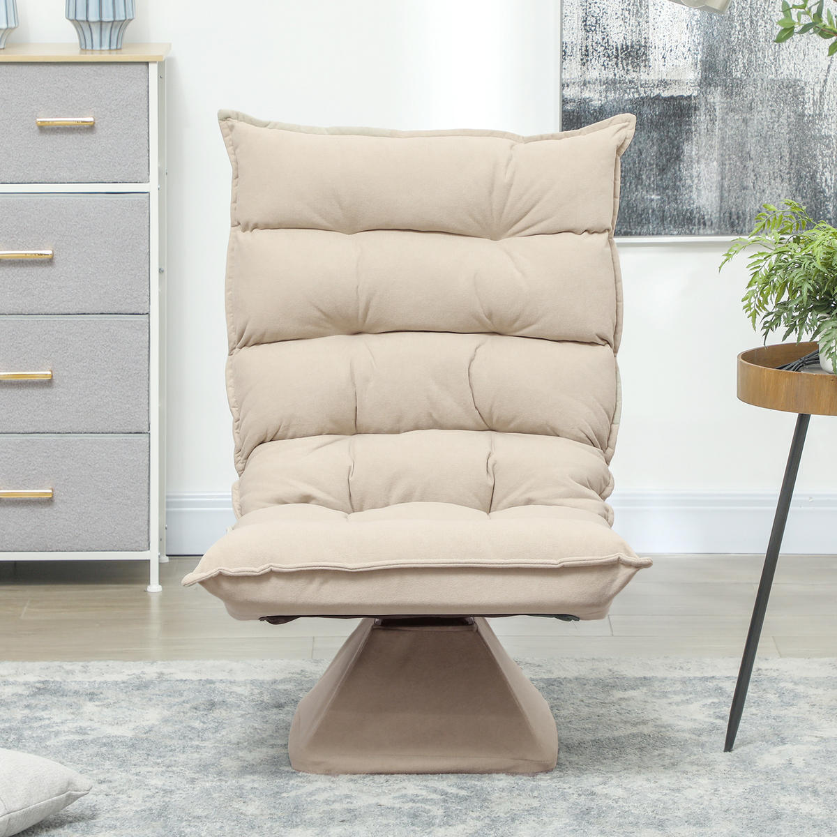 BODENSTUHL Bodensofa mit Verstellbarer Rückenlehne für Wohnzimmer, Büro Beige - Beige, Metall (70/95/62cm) - HOMCOM