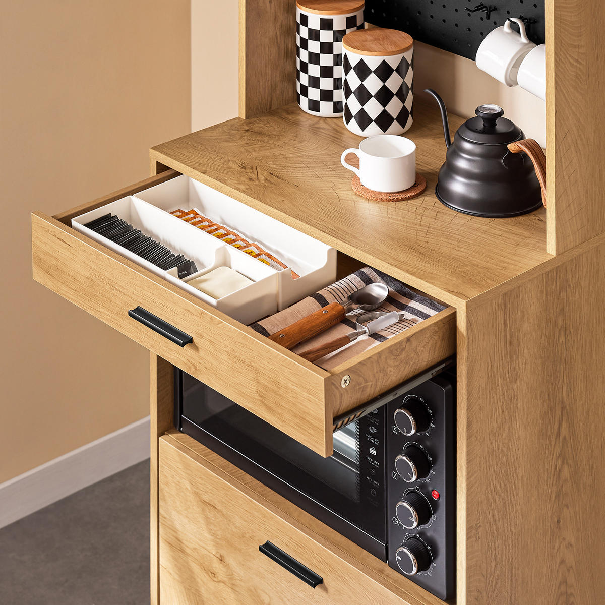 MIKROWELLENSCHRANK Natur - Naturfarben, Holzwerkstoff/Metall (60/170/40cm) - SoBuy