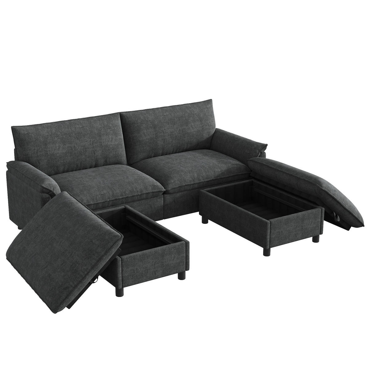 ECKSOFA 216/77/82 cm mit Schlaffunktion, beweglichem Fußhocker und Stauraum, Schwarz - Schwarz, Textil (216/77cm) - Redom