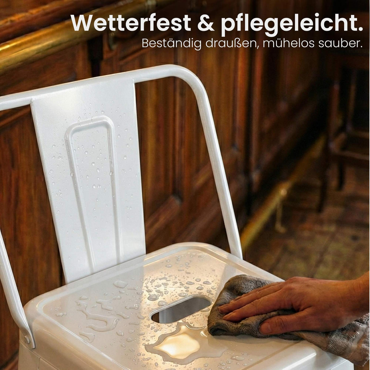 BARHOCKER Metall Weiß - Eukalyptusholzfarben/Weiß, Metall (44/96/43cm) - CLP