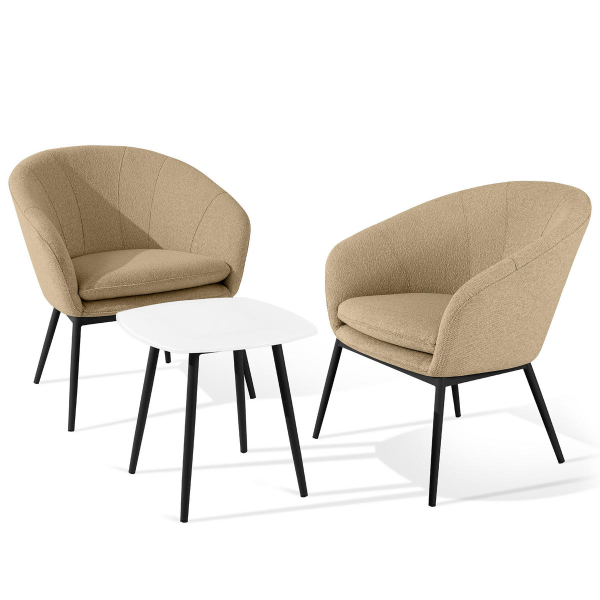 GARTENMÖBELSET SOLIS Gartenlounge-Set, warm beige/schwarz - Beige, Textil/Metall - KONSIMO®