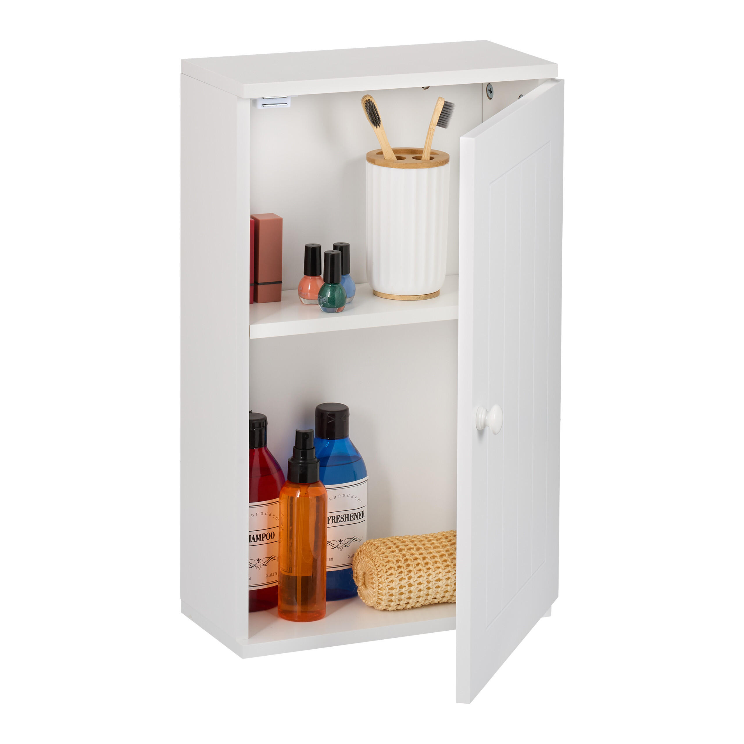 BADSCHRANK - Weiß Hochglanz/Weiß, Holzwerkstoff/Metall (30/50/15.5cm) - Relaxdays
