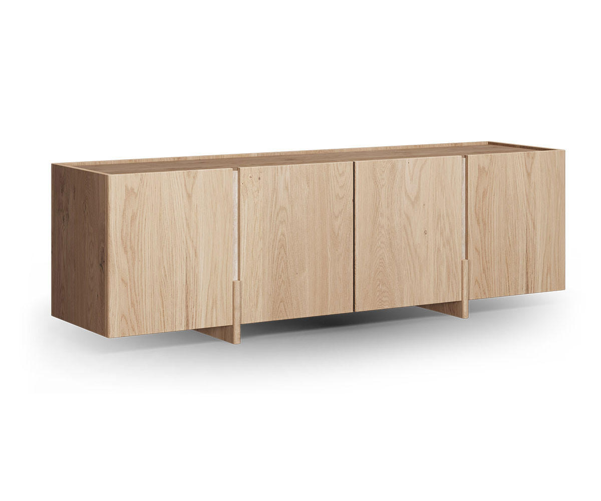 LOWBOARD Travertino Wildeiche gebleicht / Travertin Naturstein 180 / 46 / 56cm - Wildeiche, Holz (180/56/46cm) - Feldmann-Wohnen