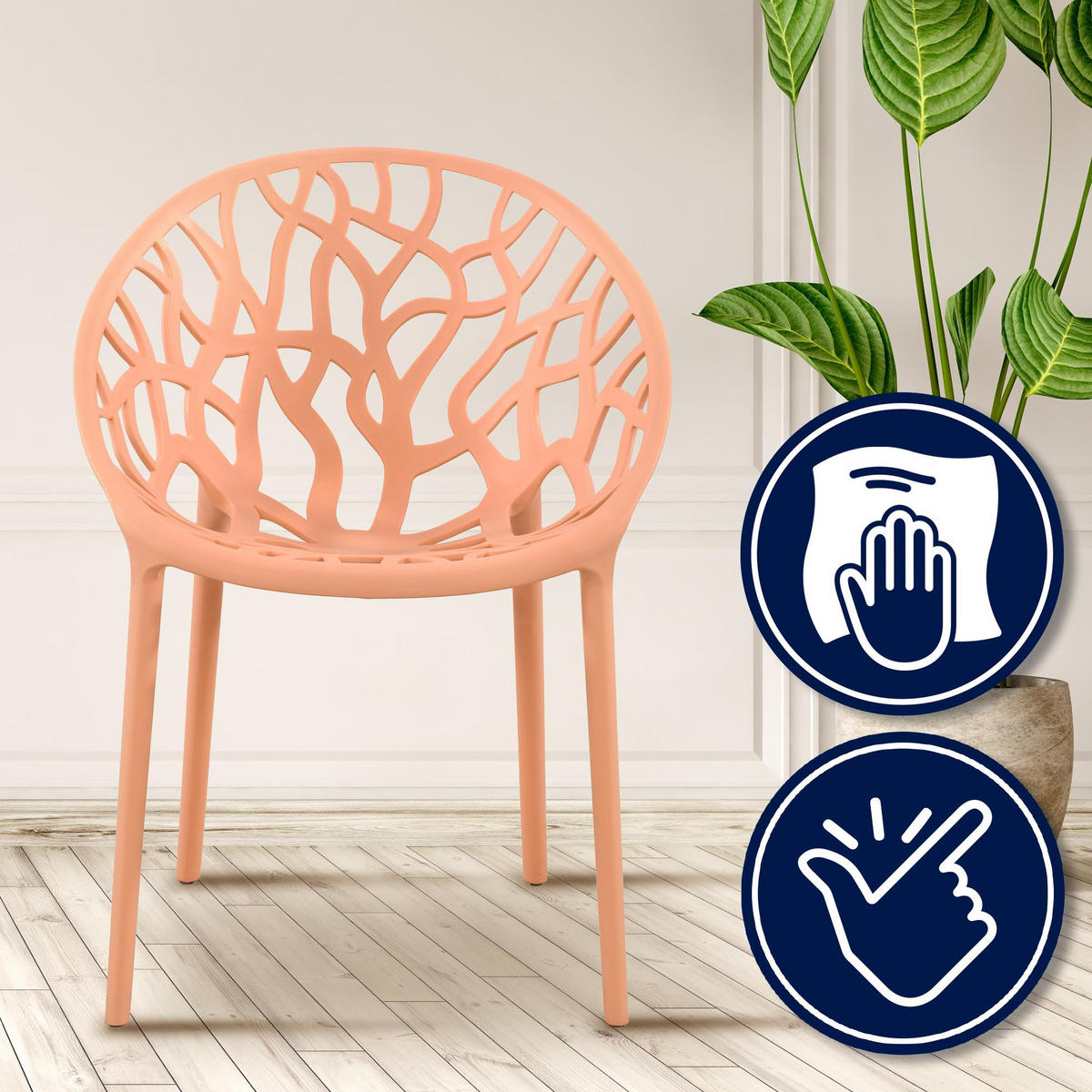 GARTENSTUHL 2er Set Kunststoff pfirsich - Pink, Kunststoff (59/80/60cm) - CLP