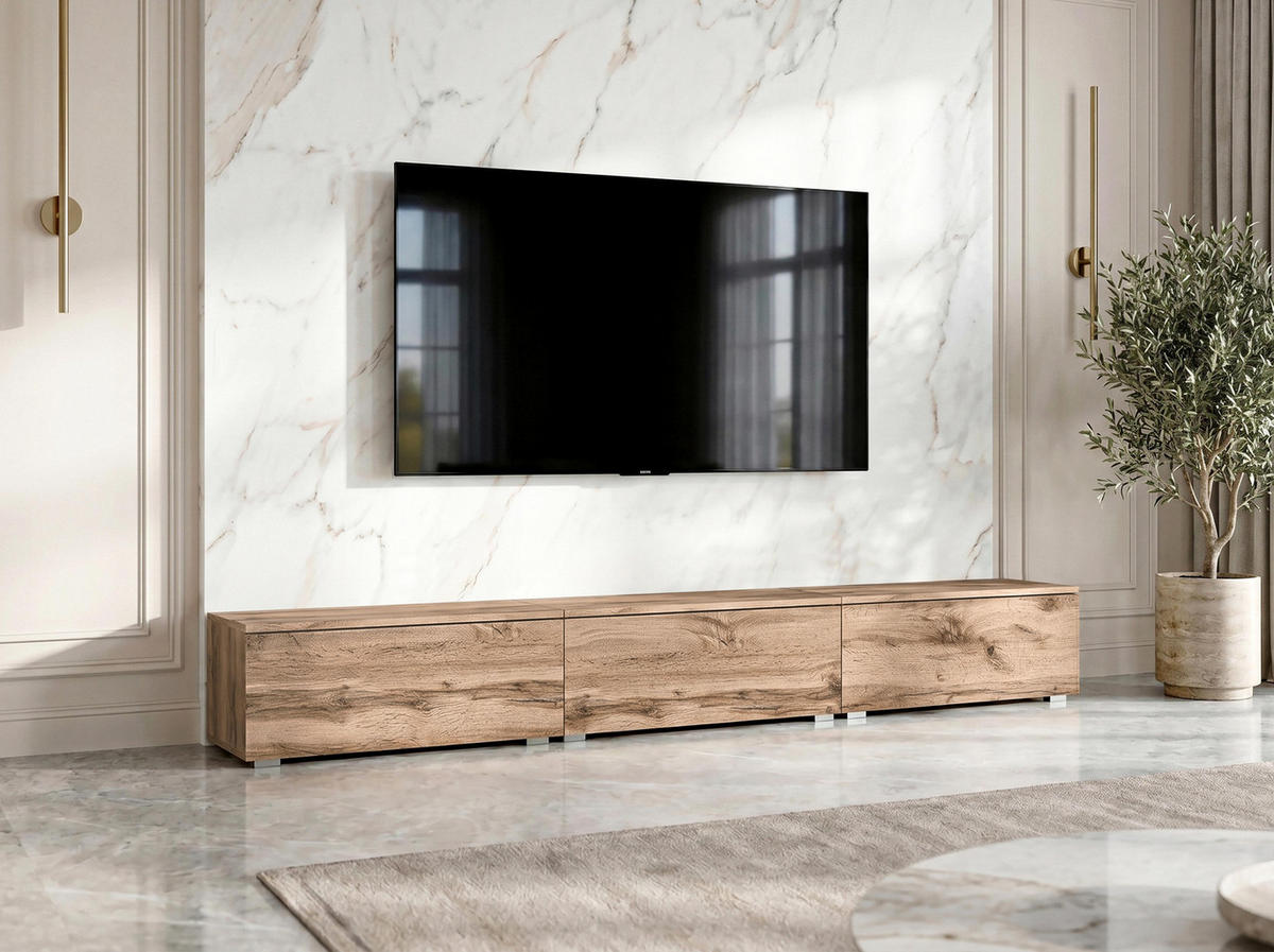 LOWBOARD Barvo 3x100 Eiche Wotan 300/36,5/32 cm – hängend oder stehend - Braun, Holzwerkstoff/Kunststoff (300/36.5/32cm) - AX Living