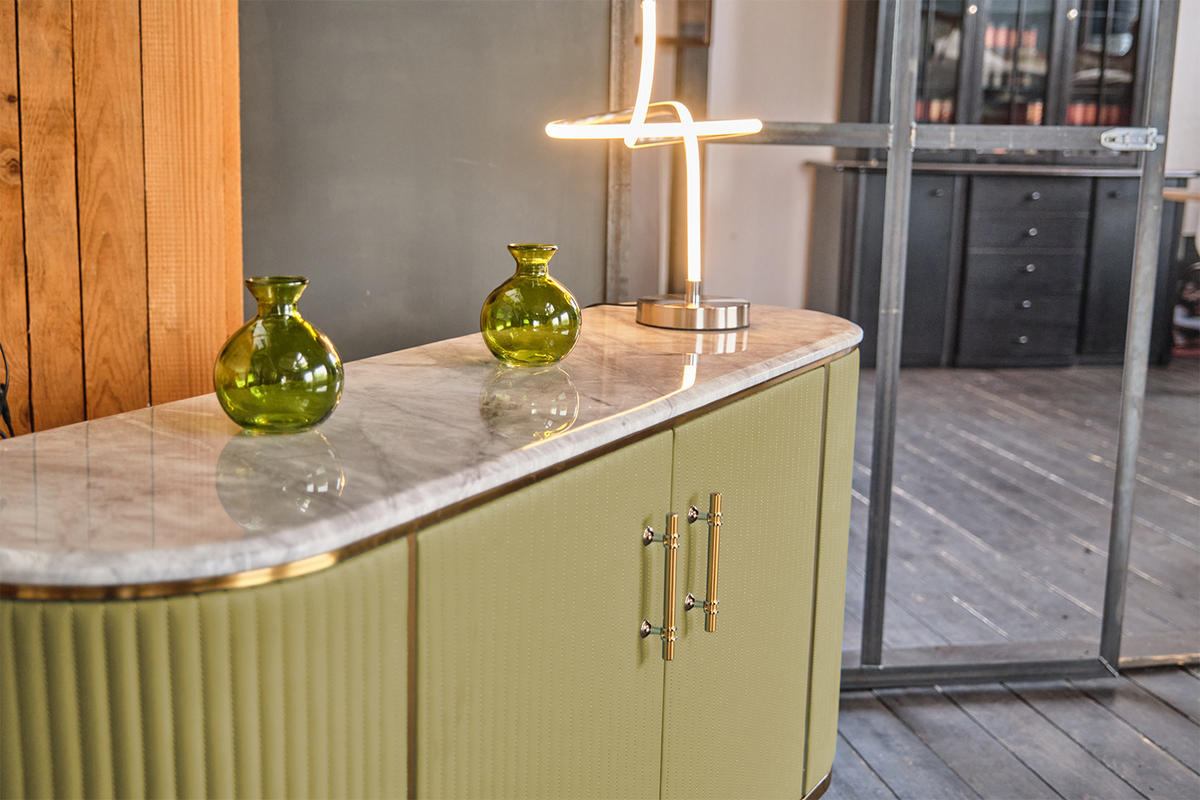 SIDEBOARD MARIA Grün Kunstleder - Schwarz/Grün, Stein/Metall (150/76/40cm) - KAWOLA
