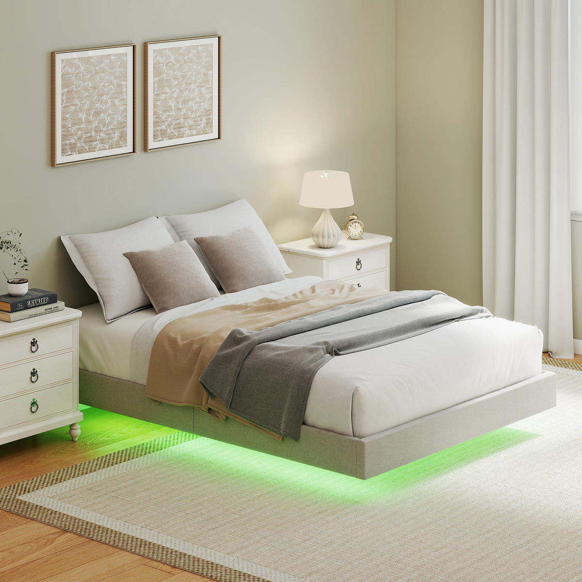 BETT 140x190 cm DE-14648 mit LED-Beleuchtung Beige - Beige, Textil (140/190cm) - ComfortXL