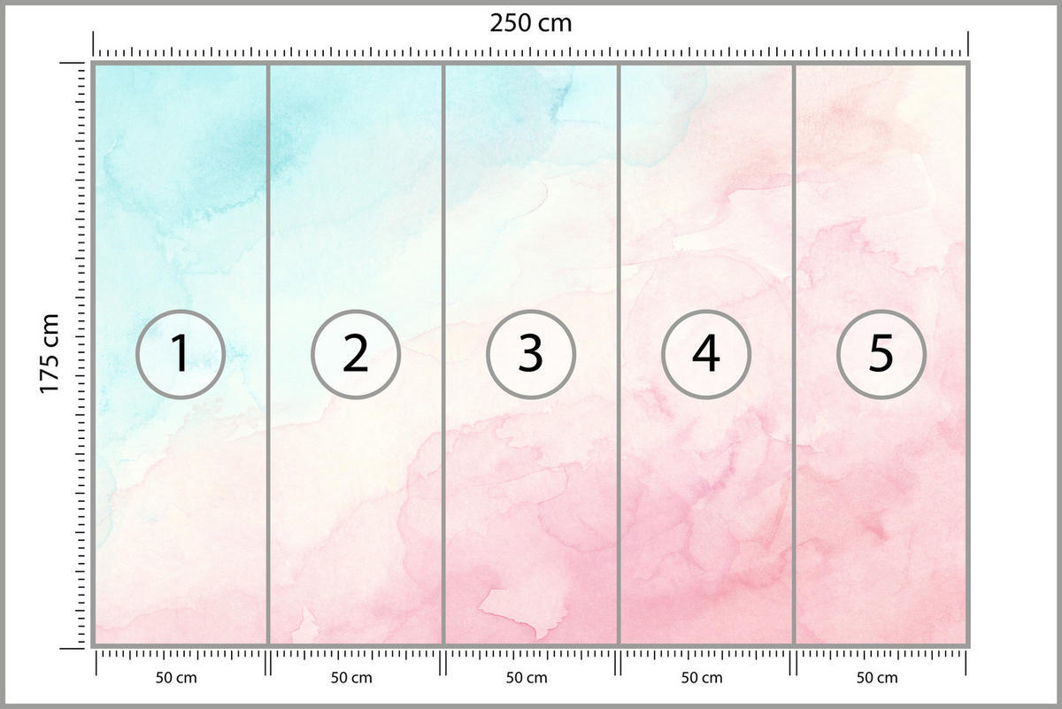 FOTOTAPETE für Kinderzimmer Pastell Ombre Aquarell Gradient 250x175 - Rosa, Papier (250/175cm) - Muralo