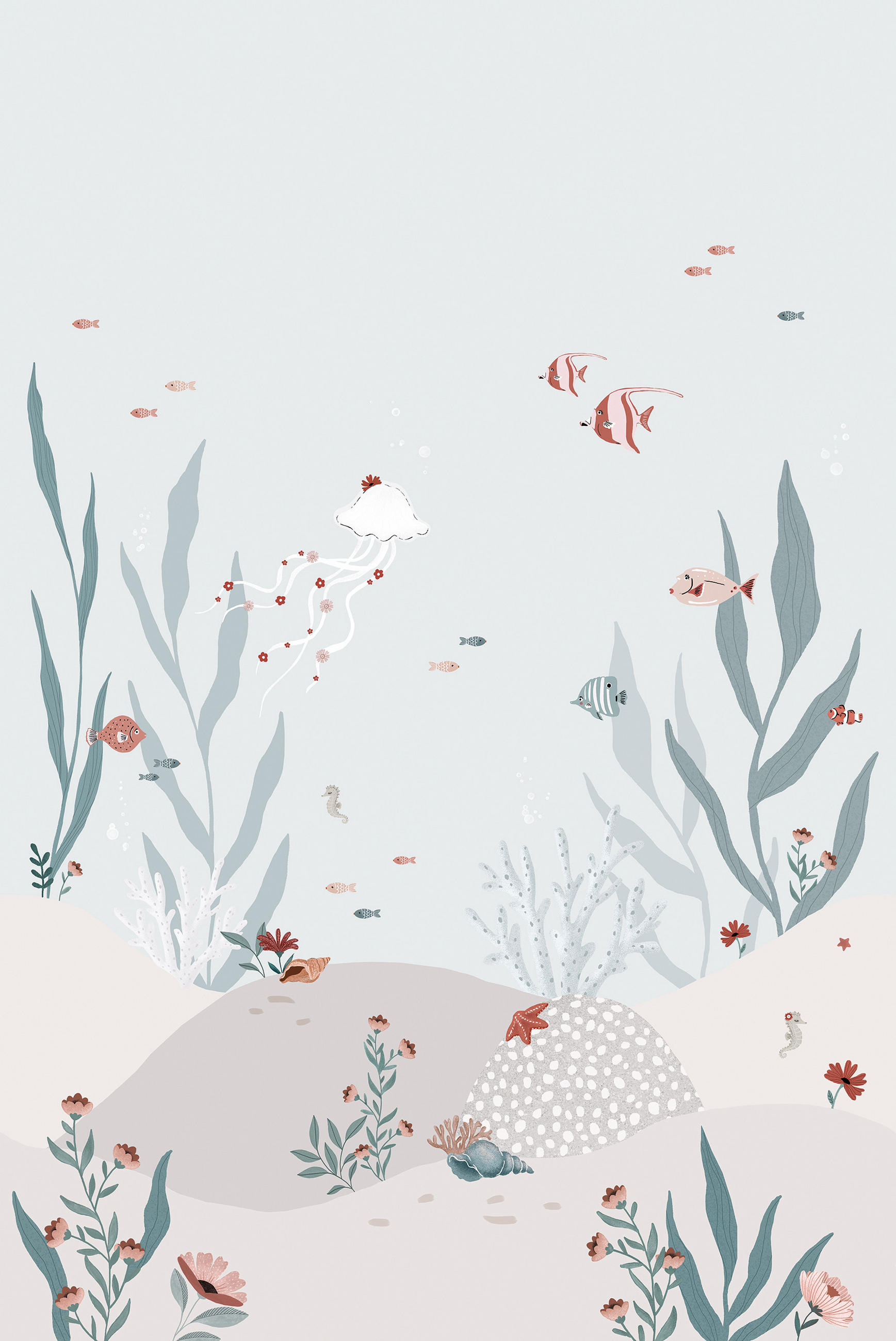 VLIESTAPETE Ocean Field, Leben unter Wasser 2m x 3m , Mehrfarbig - Multicolor, Papier (300/200cm) - Lilipinso