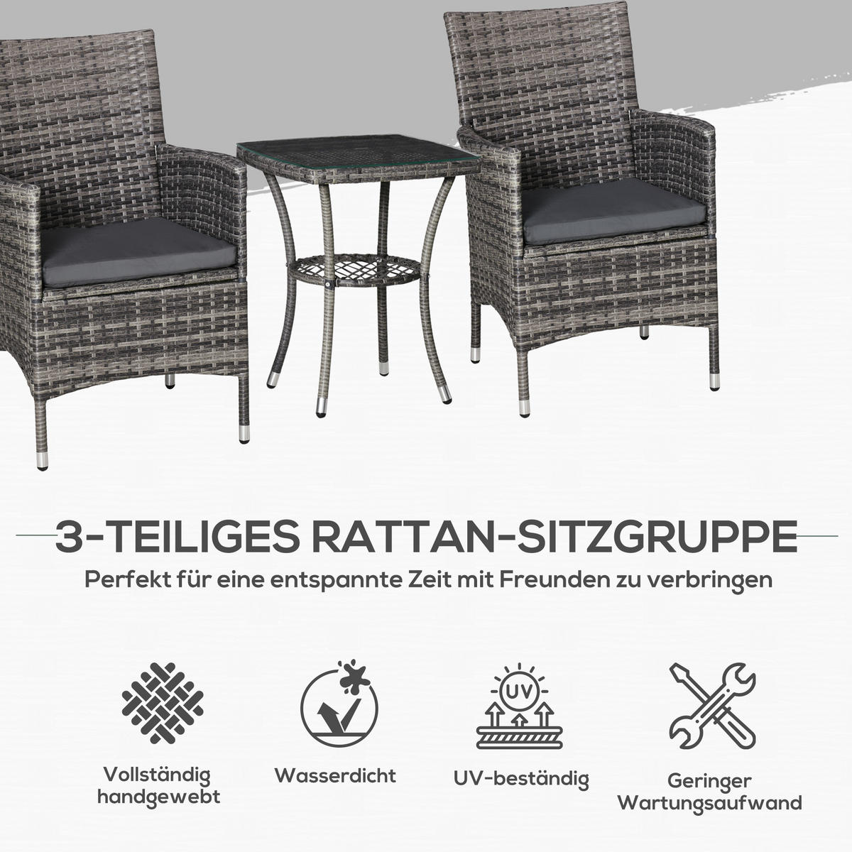GARTENMÖBEL Set, Metall, PE, Dunkelgrau - Dunkelgrau, Metall - Outsunny