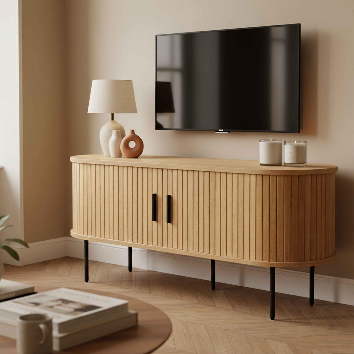 TV-MÖBEL 120 cm, Beige - Beige, Holz (40/52/120cm) - Oviala
