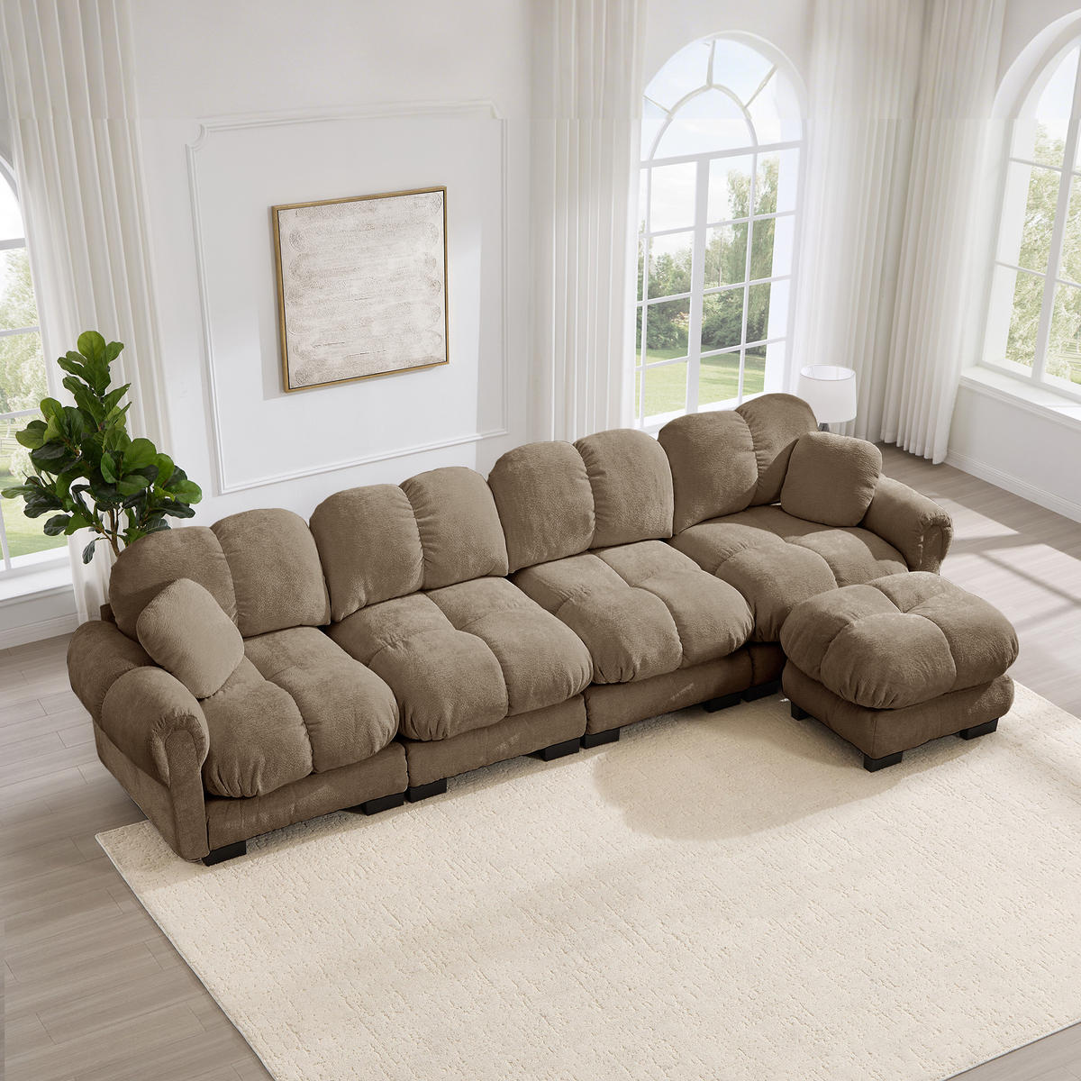 ECKSOFA 330/149/90 cm Braun Cord mit mobiler Ottomane und 2 kleinen Dekokissen - Braun, Textil (330/149cm) - Oxeza
