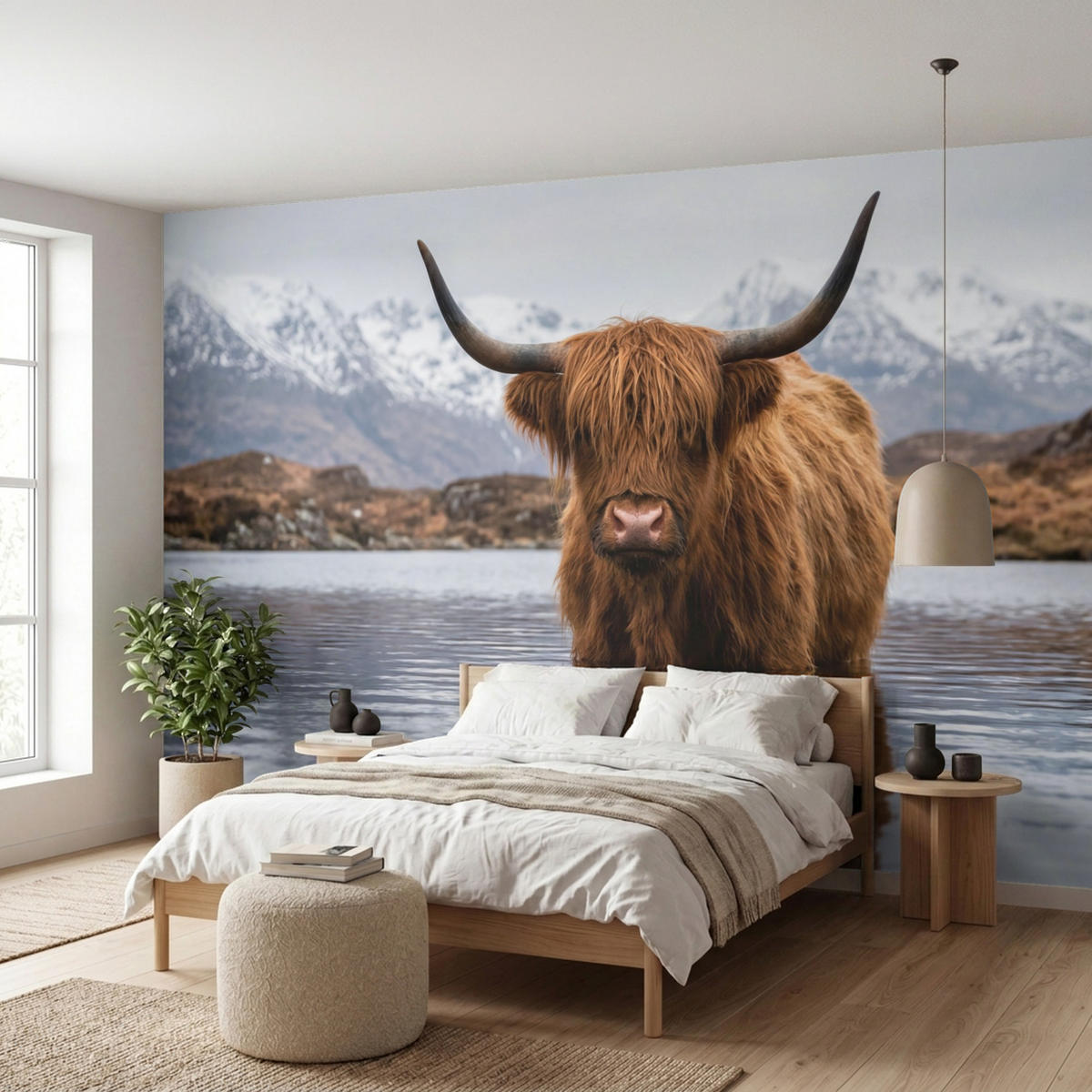 TAPETE - Schottischer Hochländer - Braun - Wasser - 450x240 cm - Braun, Papier (450/240cm) - OnlyWow