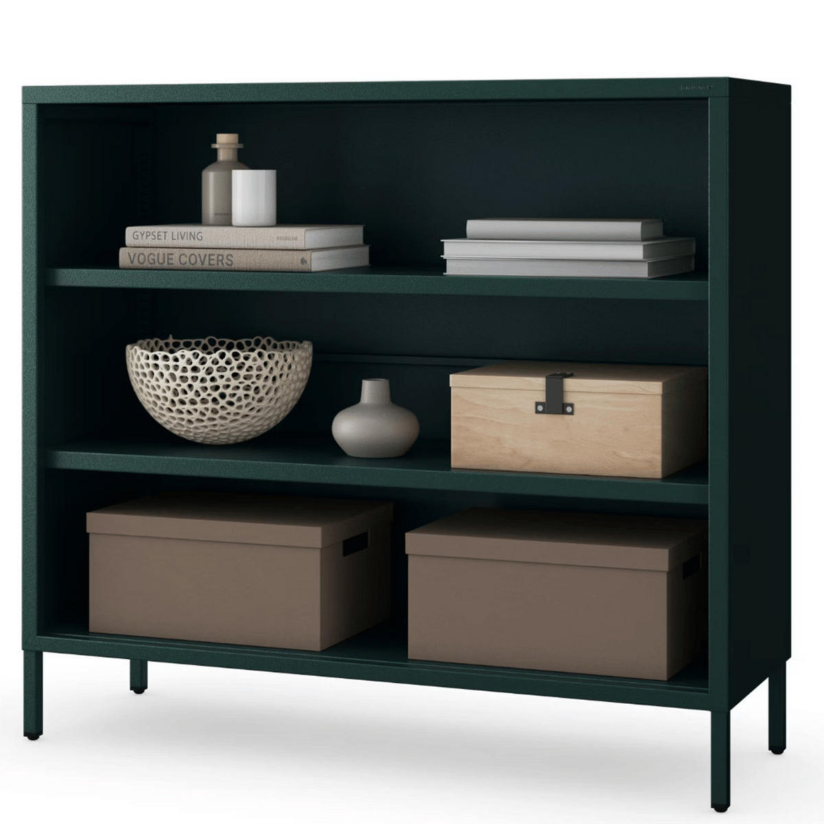 KOMMODE Metall offen WORF 4 Ebenen 90x100x35cm Dunkelgrün - Dunkelgrün, Metall (100/90/35cm) - DELUKE