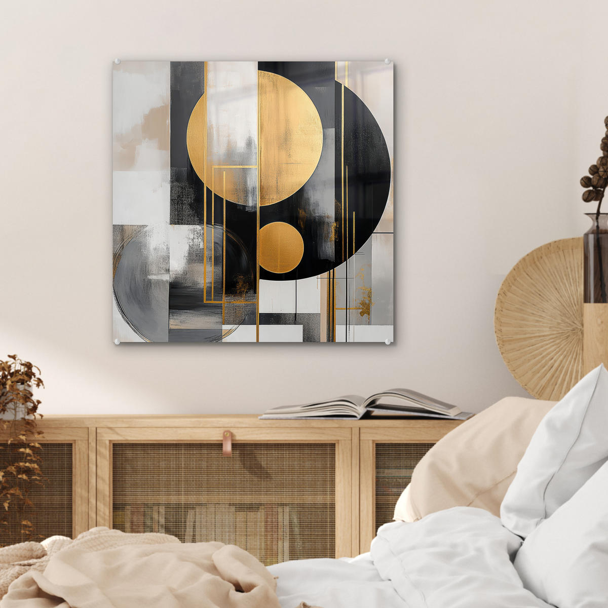 ACRYLGLASBILD Abstrakt - Gold - Silber - Formen - Ästhetisch - Modern 50x50 cm - Goldfarben, Glas (50/50cm) - MuchoWow