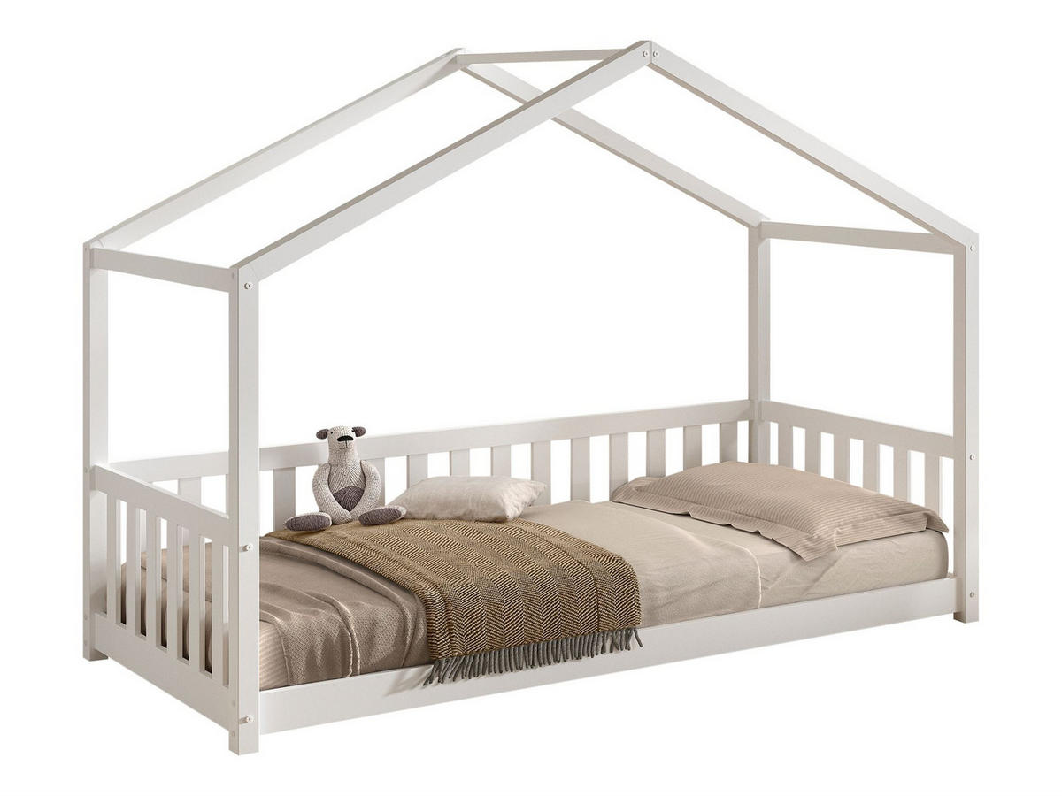 HAUSBETT Kapua 90x200 auch als Bodenbett Kiefer Massivholz Weiß - Weiß, Holz (90/200cm) - 58aufmkessel