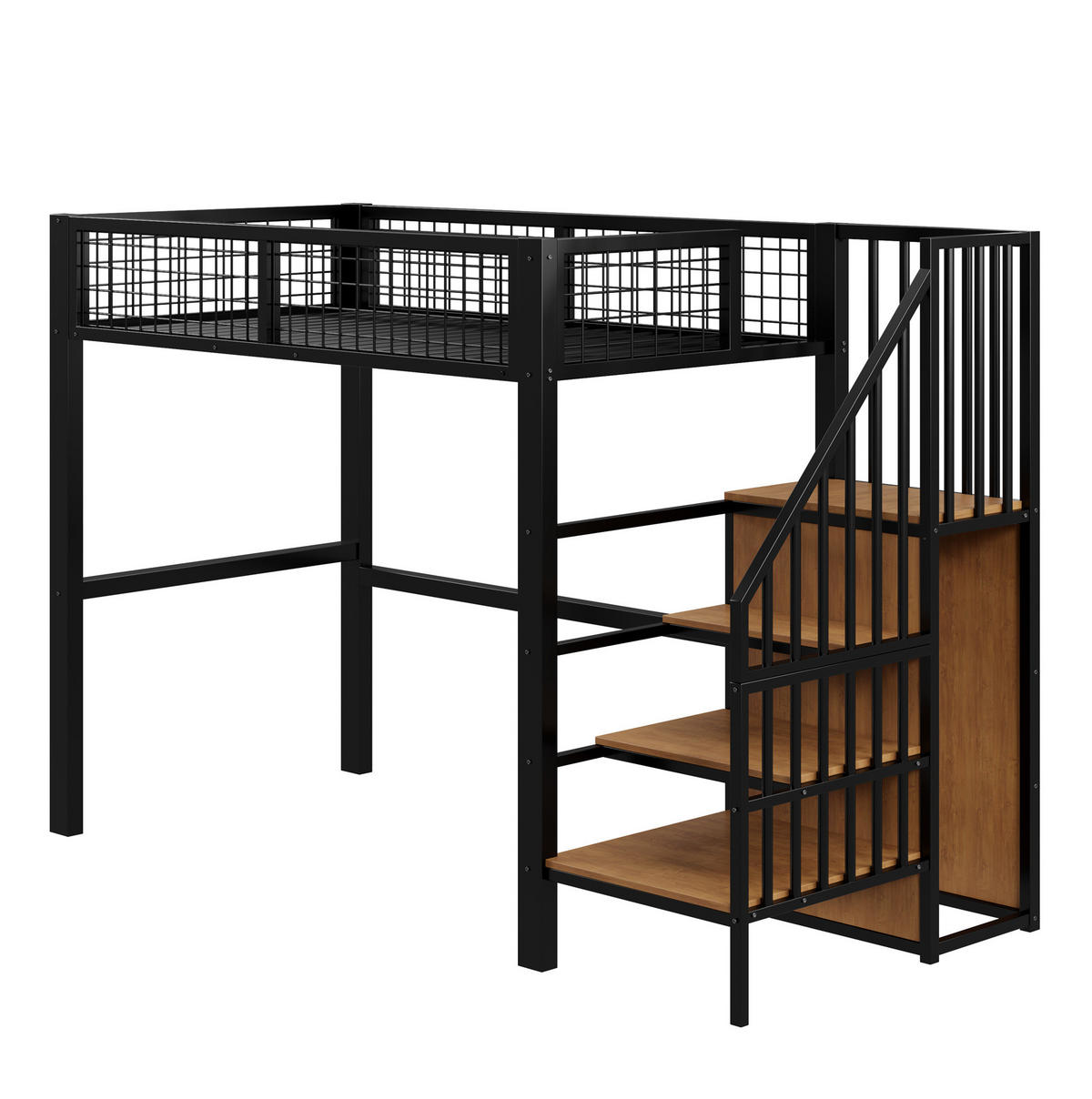 HOCHBETT 90/200 cm Schwarz aus Metall mit Leiter und Kleiderschrank - Schwarz, Metall (90/200cm) - OKMYHOME