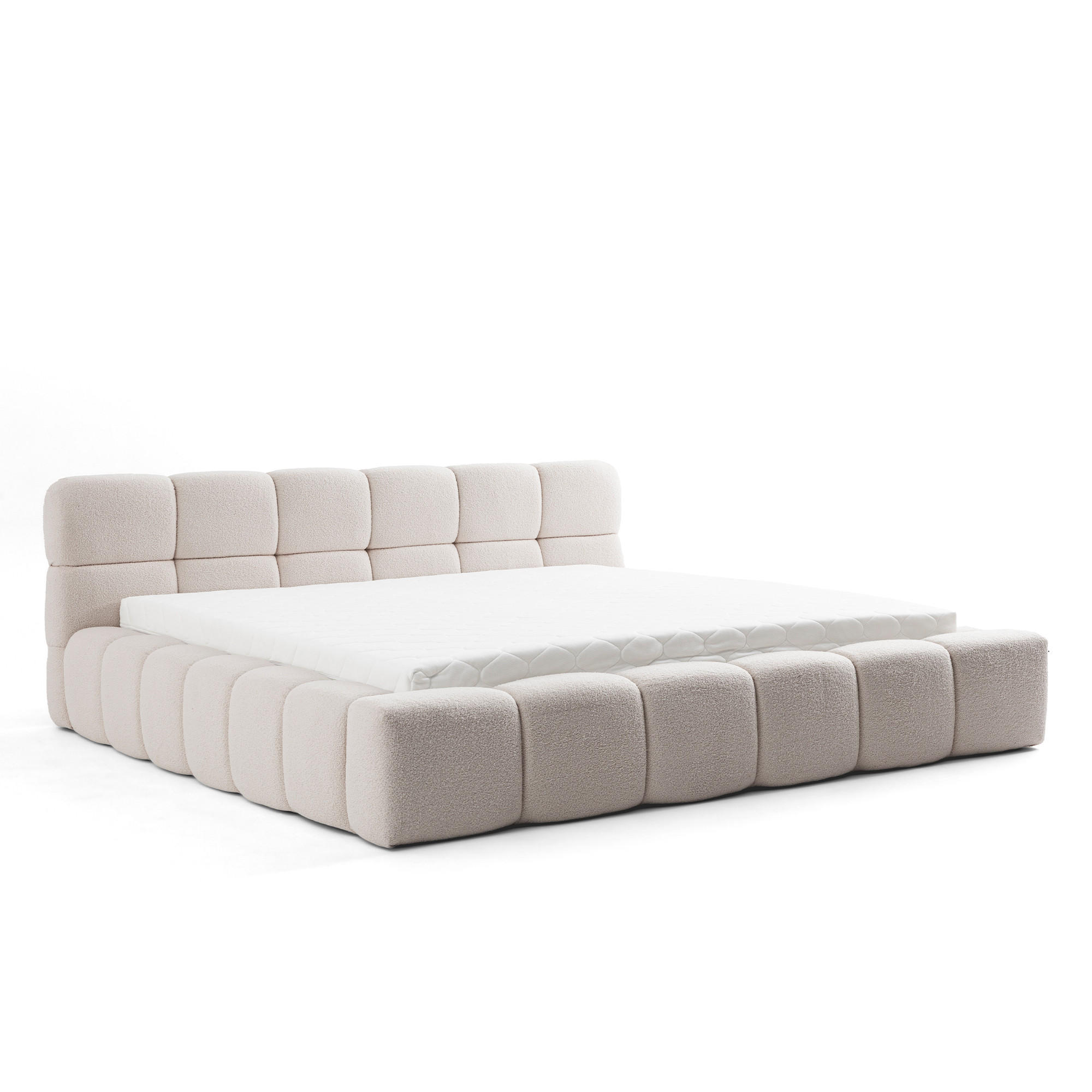 POLSTERBETT AMITY 140x200 cm in Beige, gepolstertes Kopfteil, Lattenrost, Bettkasten, Bouclé-Stoff - Beige/Naturfarben, Holz/Textil (140/200cm) - Muffo