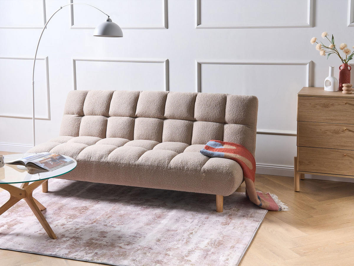 SCHLAFSOFA 2-Sitzer Bouclé Beige Risor - Beige/Braun, Textil (190/83/90cm) - Beliani