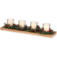 ADVENTSKRANZ Länglich Holz mit 4 Kerzenhaltern 42 cm - Braun, Holz (10.5/9/41.5cm)