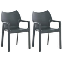 GARTENSTUHL 2er Set Kunststoff dunkelgrau - Dunkelgrau, Kunststoff (57/84/53cm) - CLP