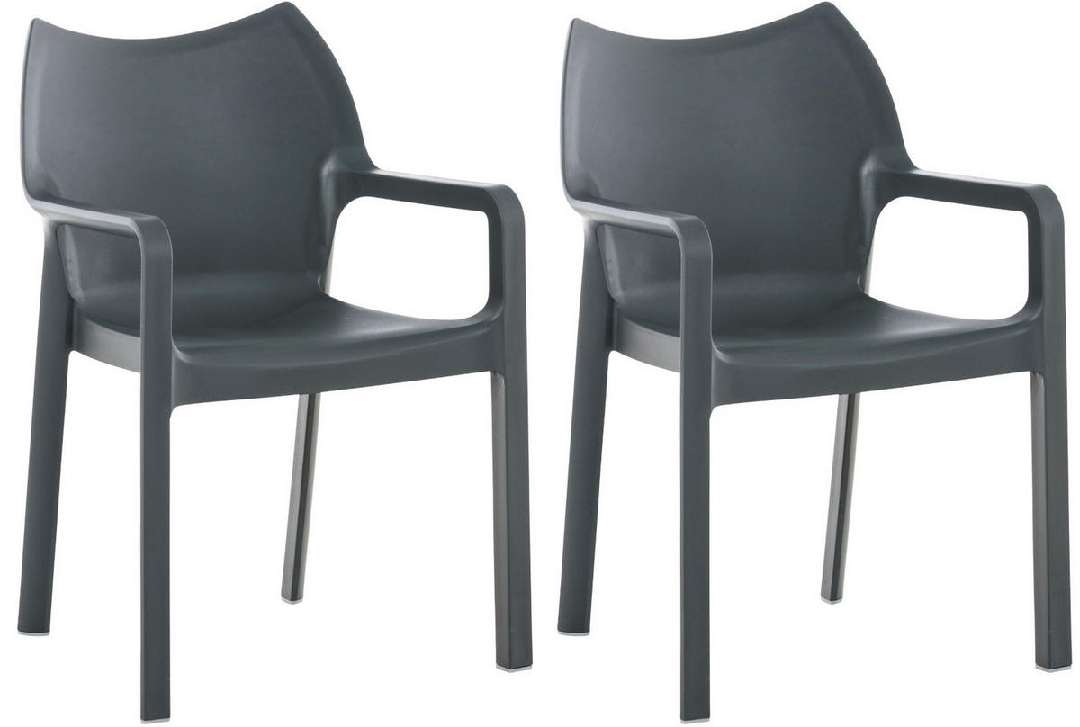 GARTENSTUHL 2er Set Kunststoff dunkelgrau - Dunkelgrau, Kunststoff (57/84/53cm) - CLP