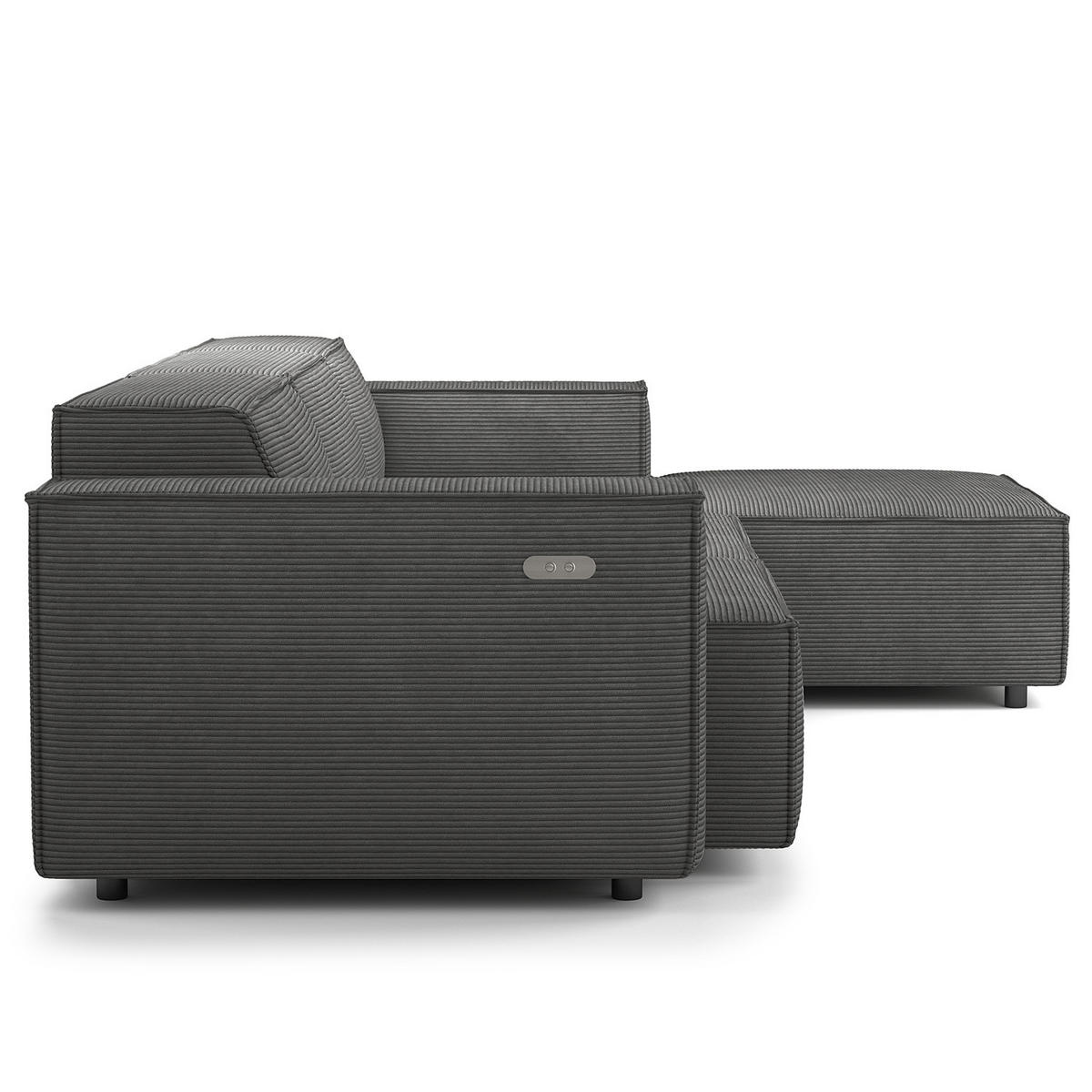 ECKSOFA mit Longchair - Anthrazit/Schwarz, Kunststoff/Textil (294/177cm) - home24