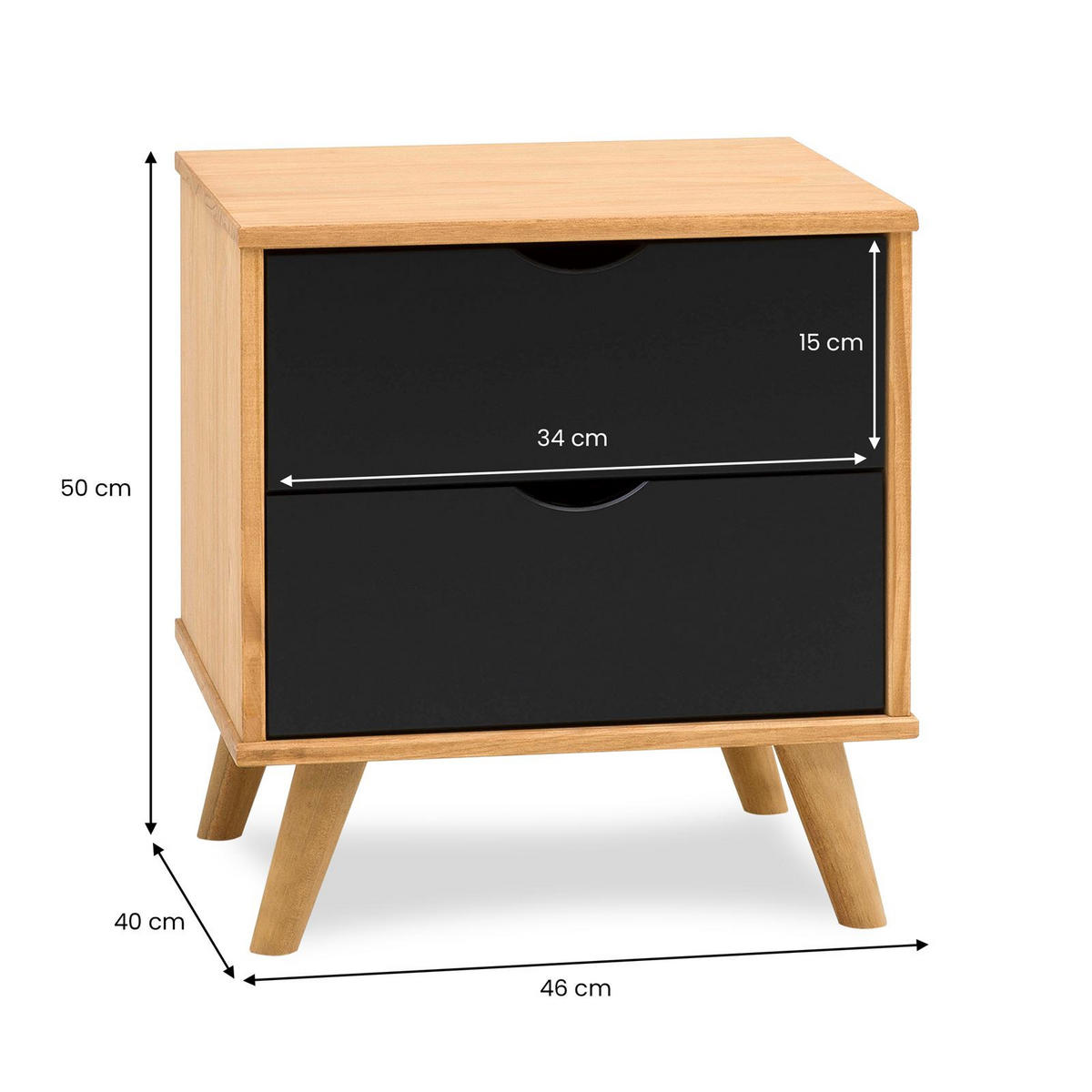 NACHTTISCH COLIMA schwarz/Vintage - Dunkelbraun/Schwarz, Holz (50/46/40cm) - IDIMEX