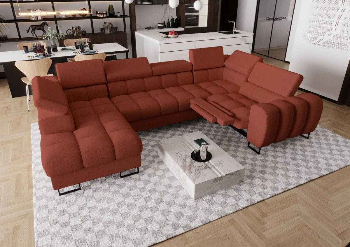 WOHNLANDSCHAFT Bastien Relax - Rot, Holzwerkstoff/Textil (198/95/350cm) - Fun Möbel