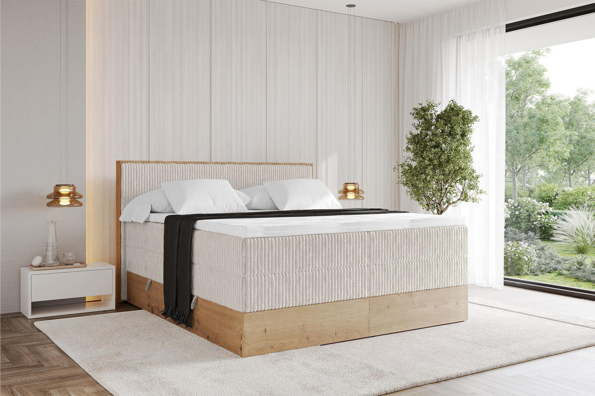BOXSPRINGBETT LOLLI9 -KING 120x200 - H3/H4 Creme - Creme, Holzwerkstoff (120/200cm) - ALTDECOR