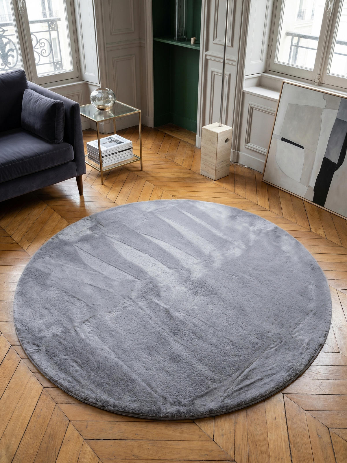 KURZFLORTEPPICH Waschbar NECKAR, einfarbig, aus Polyester, Grau, Ø 120 cm - Grau, Textil (120/120cm) - KADIMA DESIGN