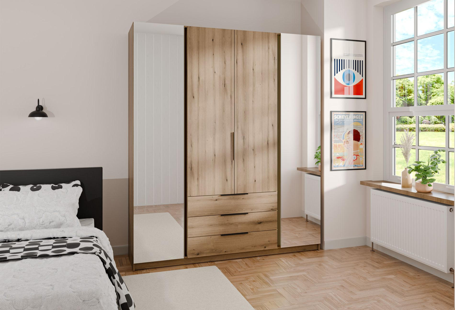 KLEIDERSCHRANK Kaja Eiche Evoke 200 cm - Eichefarben/Schwarz, Holzwerkstoff/Metall (200/239/61.9cm) - Selsey