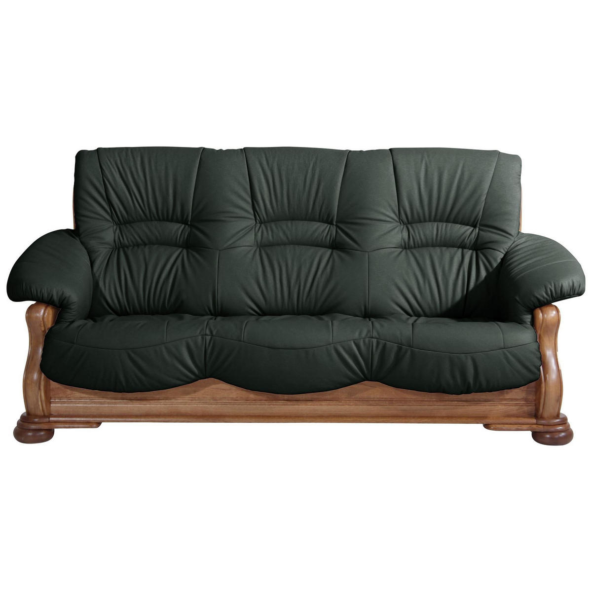SOFA 3-Sitzer Katlin Bezug Echtleder Eiche rustikal P43 / dunkelgrün - Grün, Leder (205/95/95cm) - 58aufmkessel